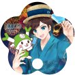 画像1: 【うちわ】深谷栄一&ふっかちゃん甚兵衛姿の花形うちわ (1)